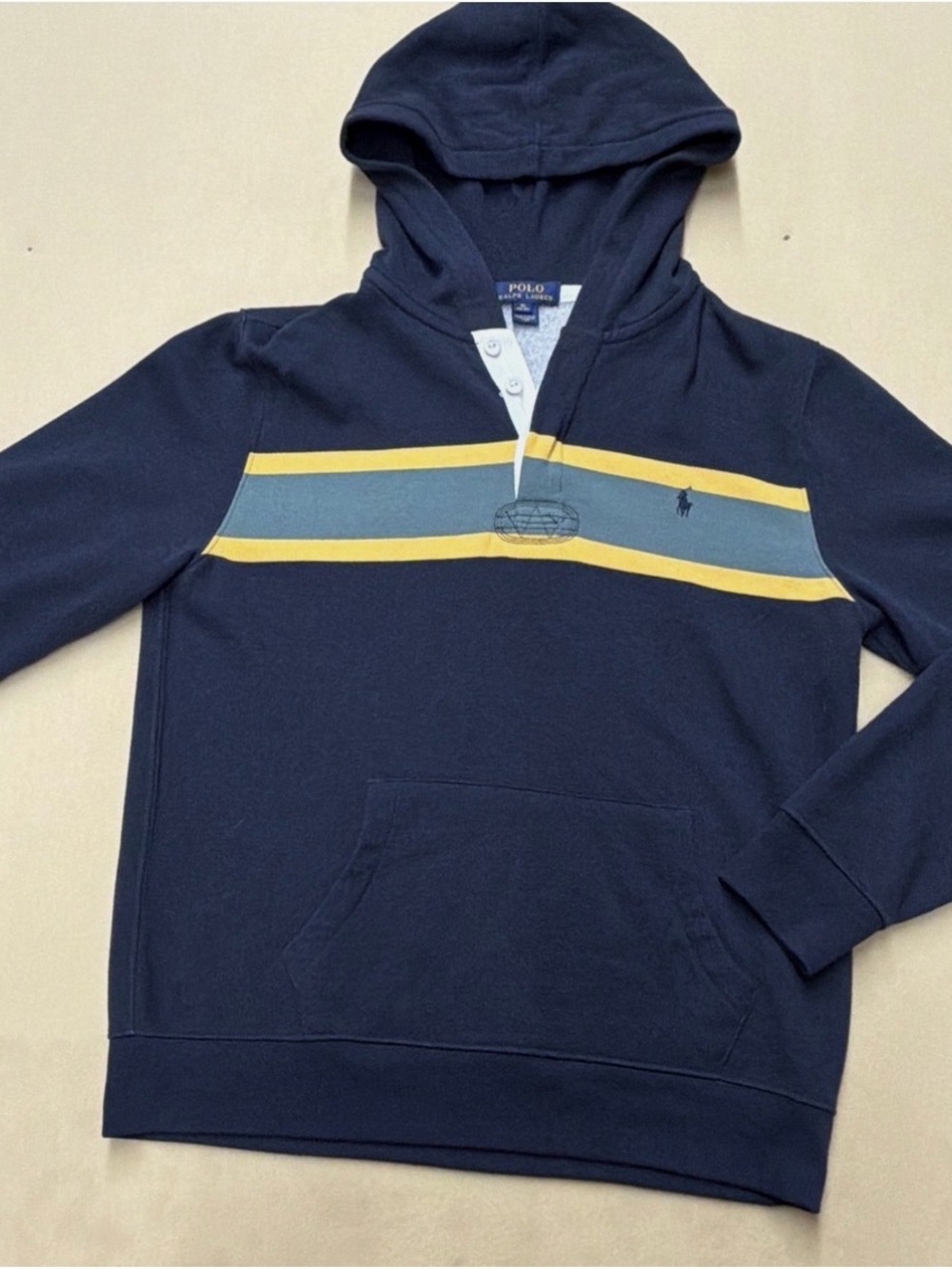 Polo by Ralph Lauren Navy Hooded Stripe Pullover Sweater
